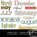 Australian Calendar Months Embellishment Pack-$1.00 (Carolyn Kite)